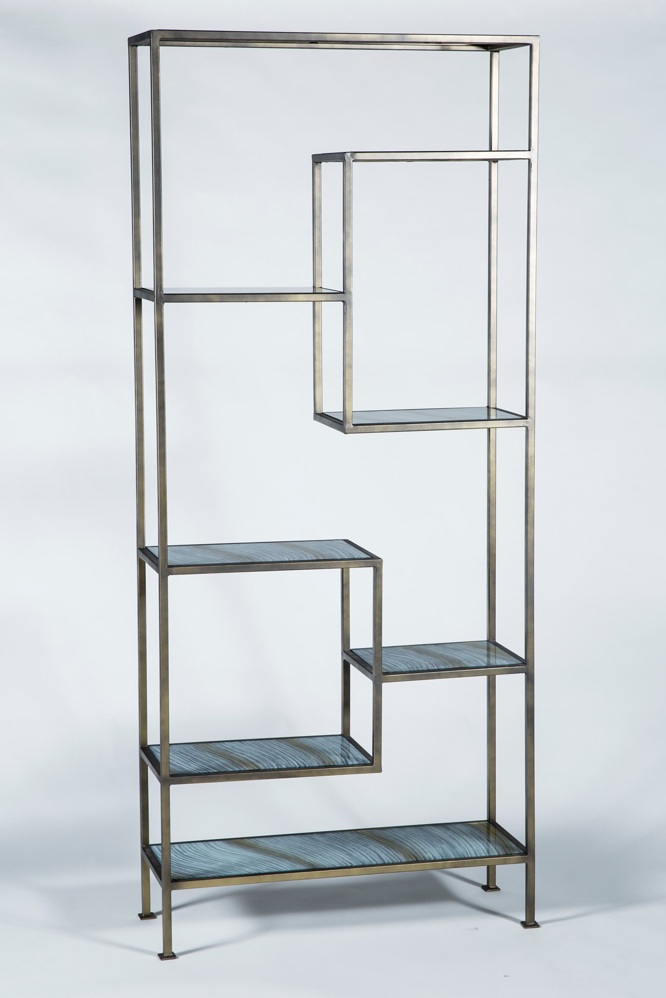 Solomon Etagere In Antique Brass With Glass Shelves In Cheers