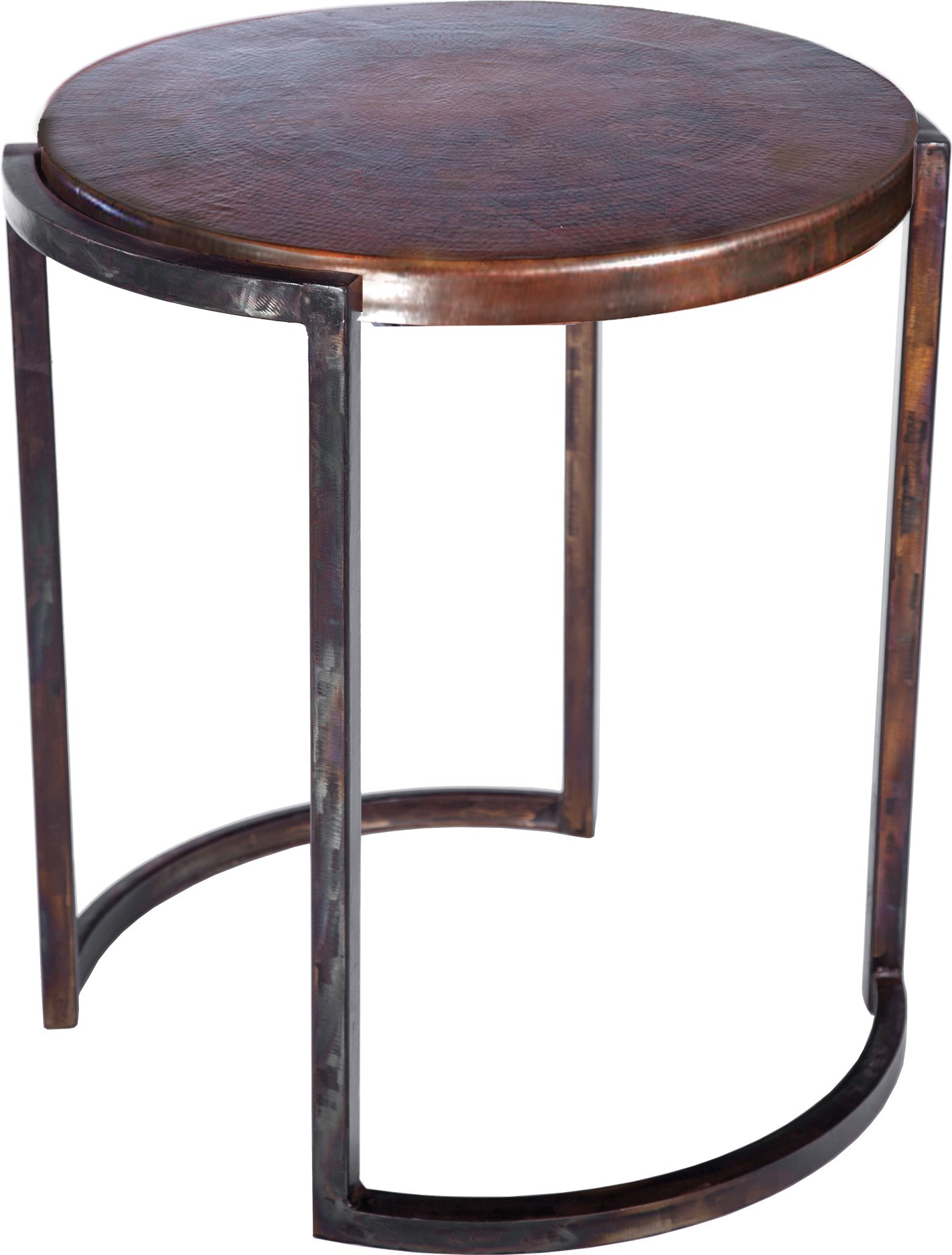 Round End Table With Dark Brown Hammered Copper Top Boulevard Urban Living