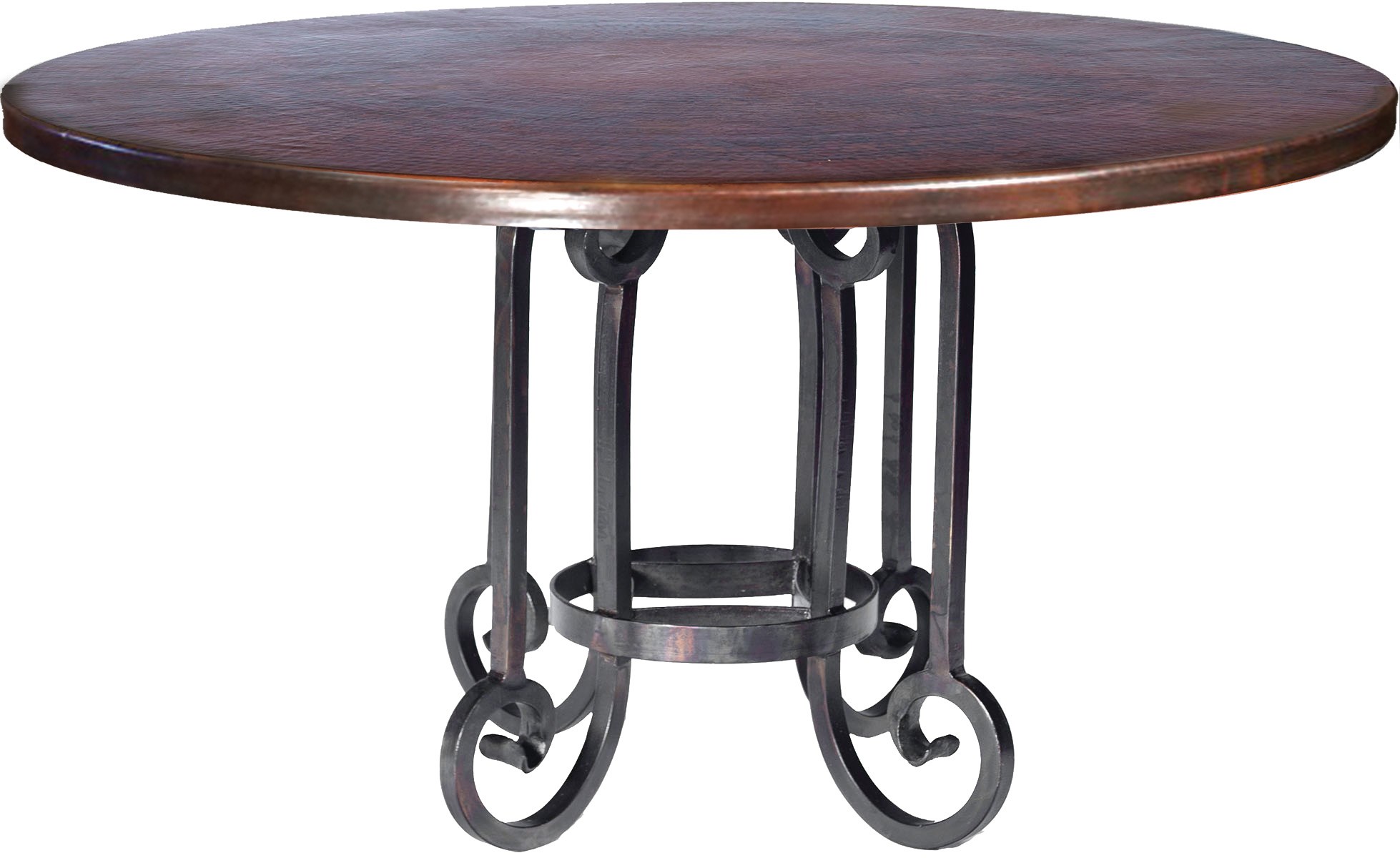 Curled Leg Round Dining Table With 54 Round Dark Brown Hammered Copper Top Boulevard Urban Living