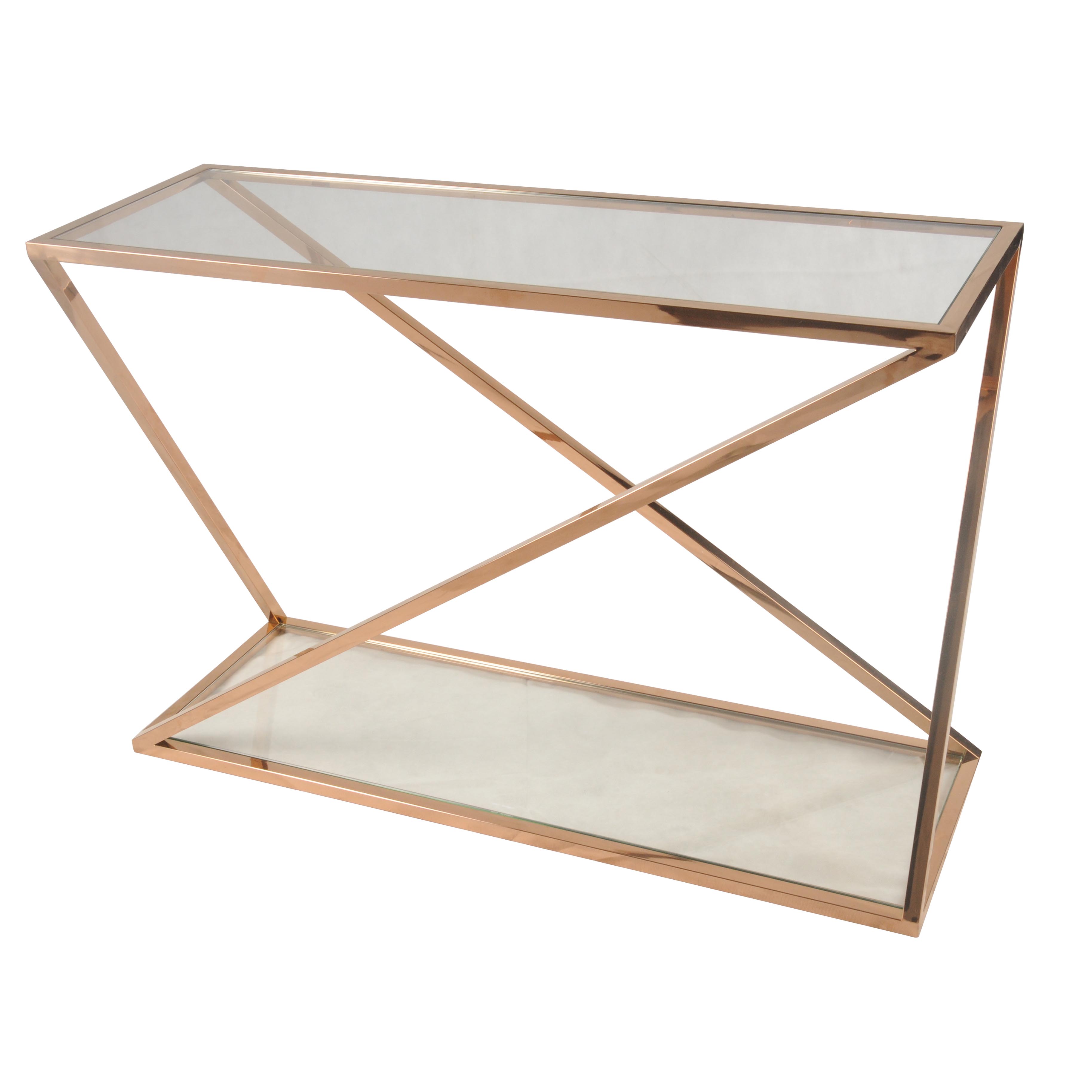 Marcio Console Table with Glass, Rose Gold Boulevard Urban Living