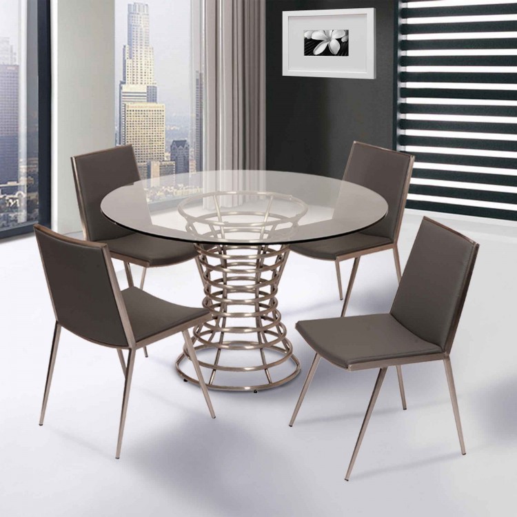Ibiza Brushed Stainless Steel Dining Chair In Gray Pu Set Of 2 Boulevard Urban Living