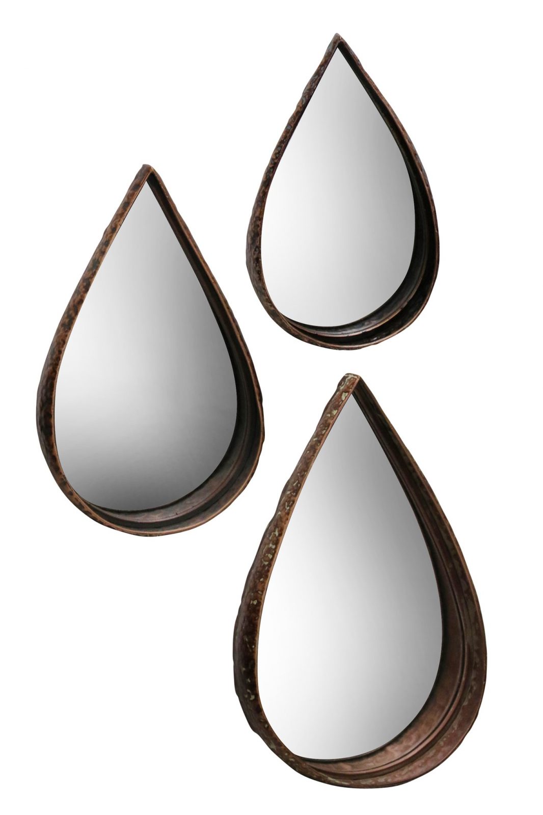 Set Of Three Hammered Copper Teardrop Wall Mirrors Boulevard Urban Living